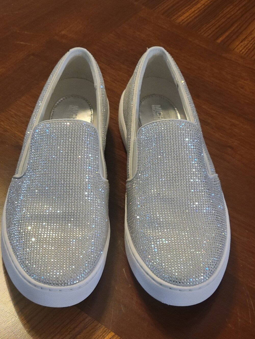 Michael Kors,Sparkling Silver Rhineston Slip-On Sneakers - Women Size 8M.